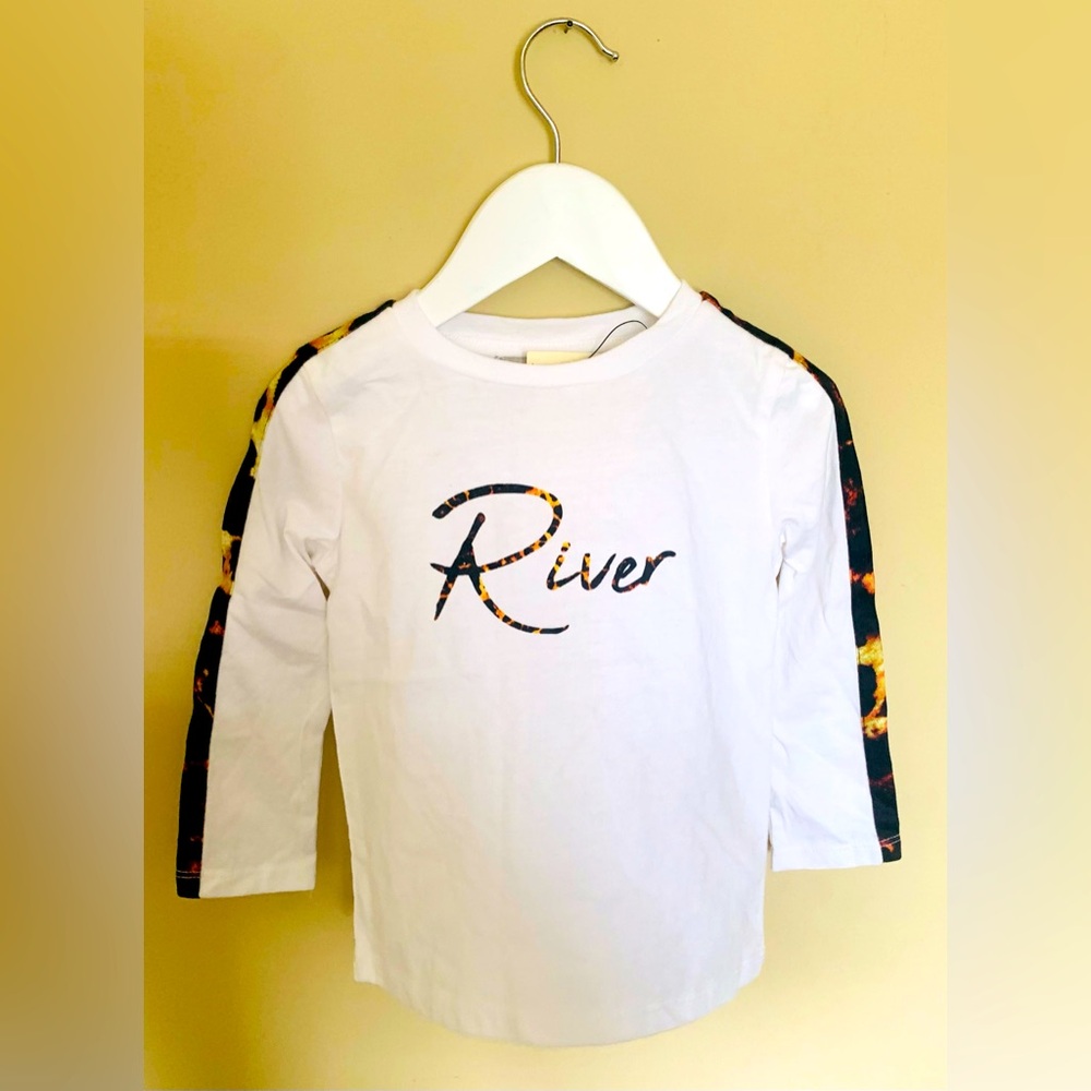 Three Sixty Baby Boys White Leopard 'River' Print Long Tapered Sleeve T-Shirt